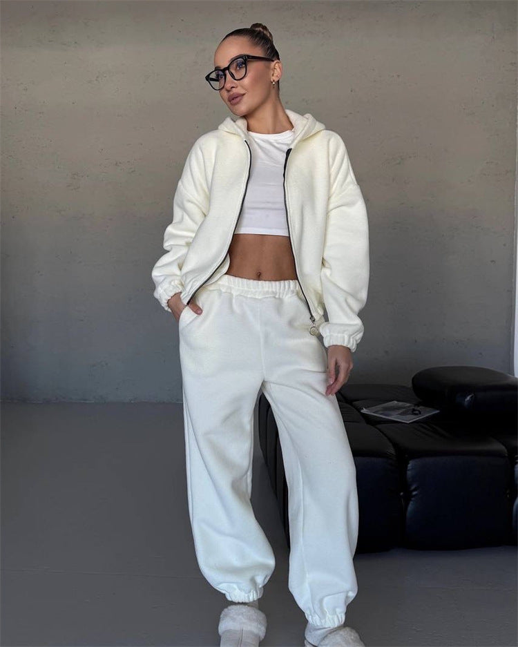 Damen Fleece-Loungewear-Set mit Cropped-Jacke und Jogginghosen