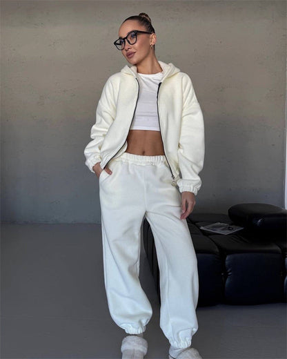 Damen Fleece-Loungewear-Set mit Cropped-Jacke und Jogginghosen