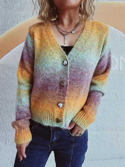 Damen Strickjacke Kuschelig Herzknöpfe Locker Norvielle