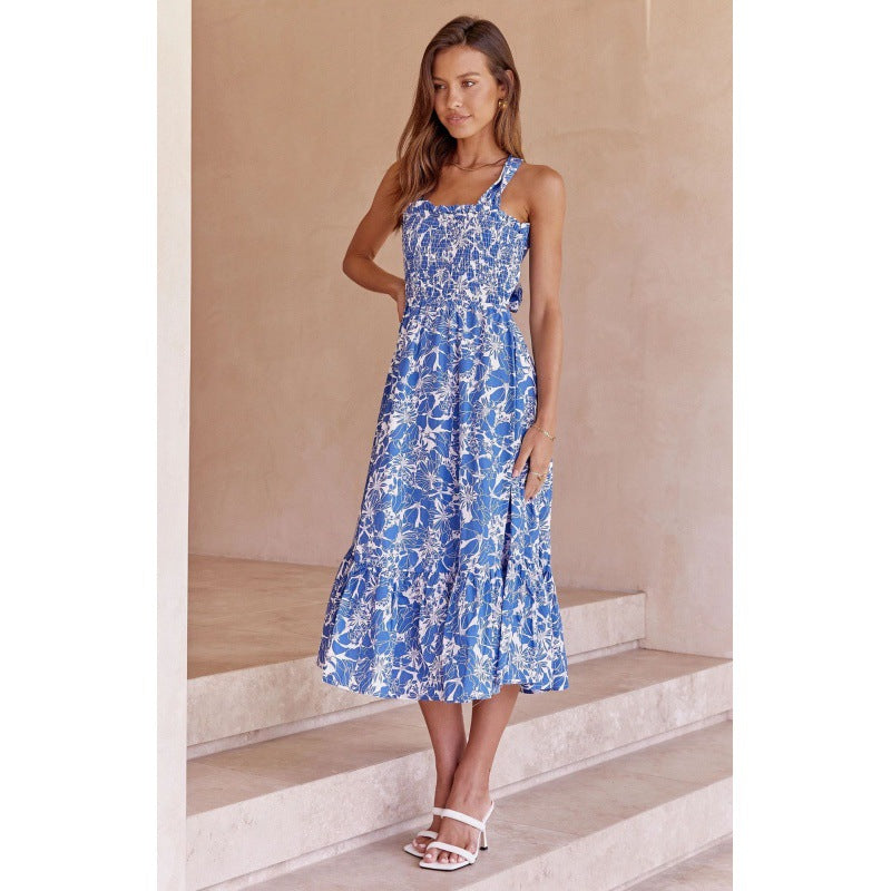 Damen Maxikleid Romantisch Florales Design Elastisch