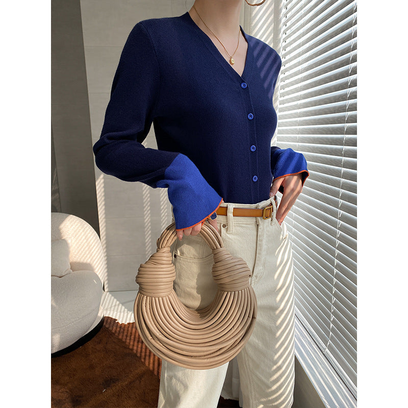 Damen Strickjacke mit abgesetzten Ärmeln und Knöpfen Norvielle - Norvielle