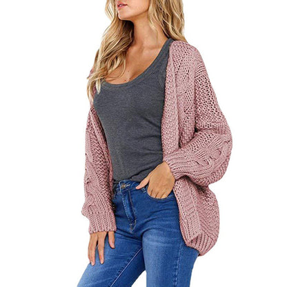 Damen Cardigan Grobstrick Zopfmuster Weit Norvielle