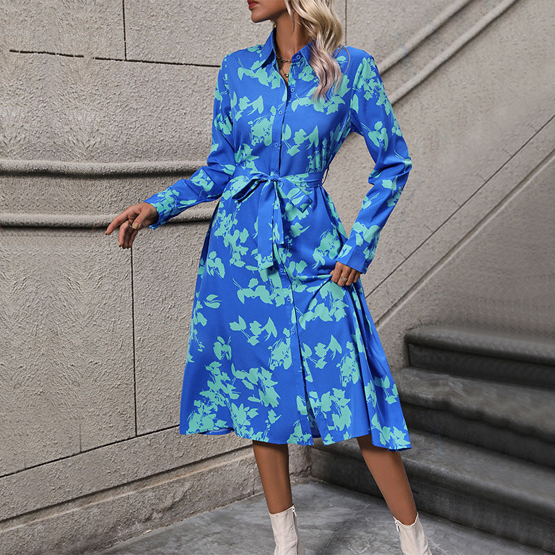 Damen Hemdblusenkleid mit Blumenmuster und bindbarem Gürtel Norvielle