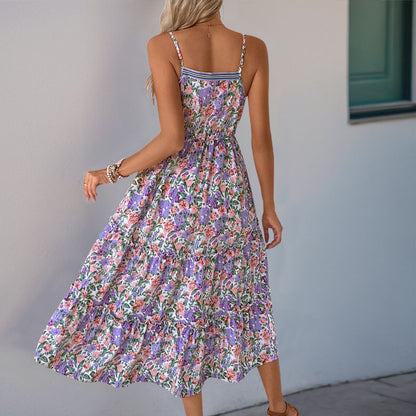 Damen Midikleid Floraler Druck Taillenzug Norvielle