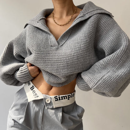 Damen Pullover Oversized V-Ausschnitt Norvielle
