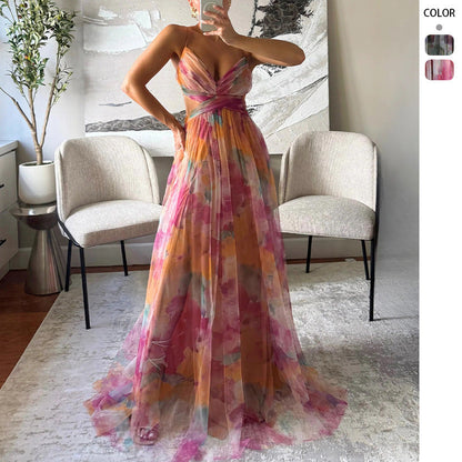 Damen Maxikleid Luftig Blumenmuster Cut-Out Norvielle - Norvielle