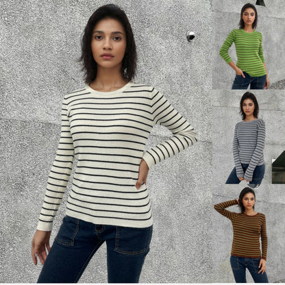 Damen Rippenpullover Gestreift Verlängerte Ärmel Norvielle - Norvielle