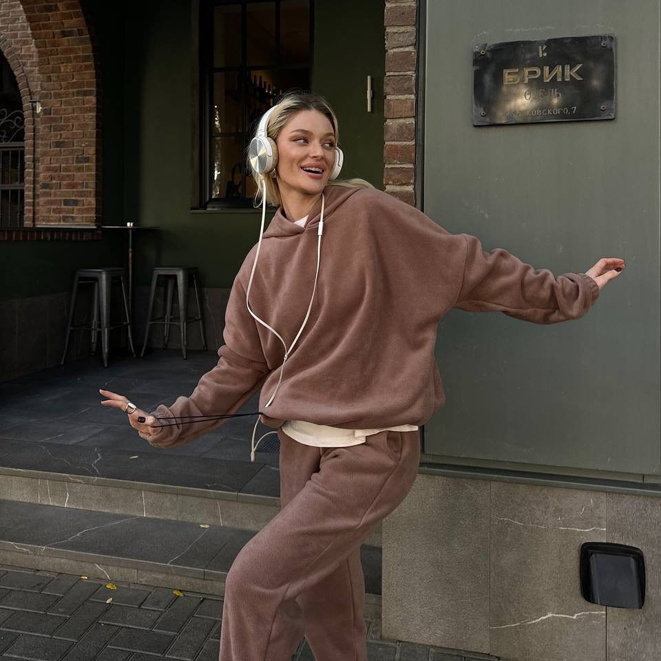 Damen Fleece-Jogginganzug Hochbündig Mit Taschen Norvielle