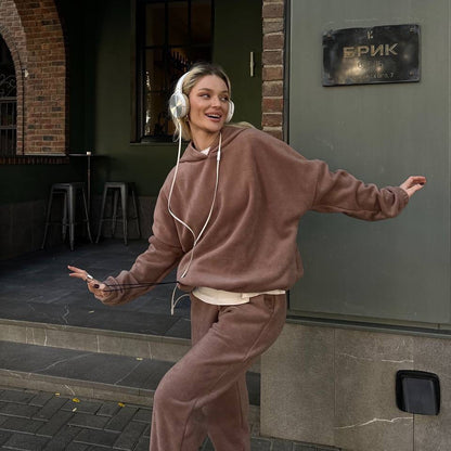 Damen Fleece-Jogginganzug Hochbündig Mit Taschen Norvielle