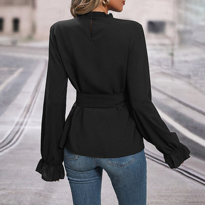 Damen Bluse Rüschendetails Taillengürtel Norvielle
