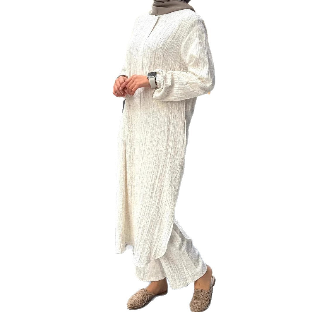 Damen Langarmkleid mit Rüschensaum aus Strukturstoff