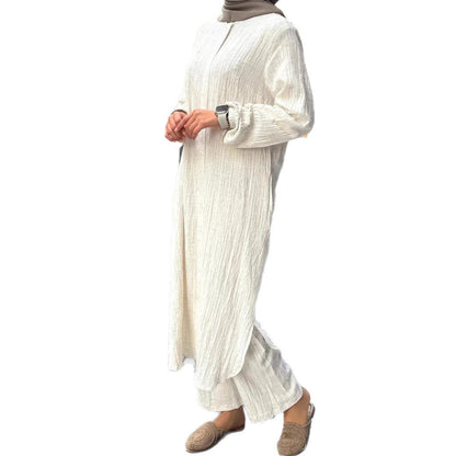 Damen Langarmkleid mit Rüschensaum aus Strukturstoff
