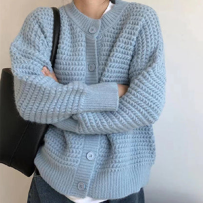 Damen Grobstrickjacke Lässiger Schnitt Dekorative Knöpfe Norvielle