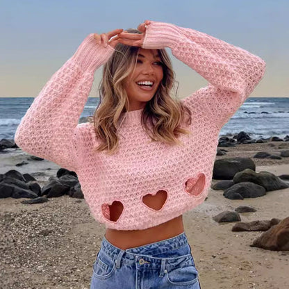 Damen Strickpullover Herz-Ausschnitte Lässig Crop-Design - Norvielle