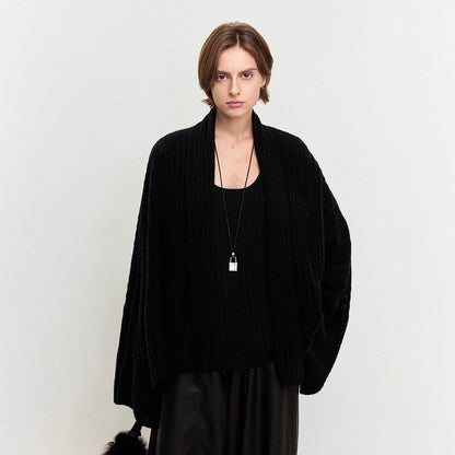Damen Strickponcho Feine Wolle Luftig Norvielle