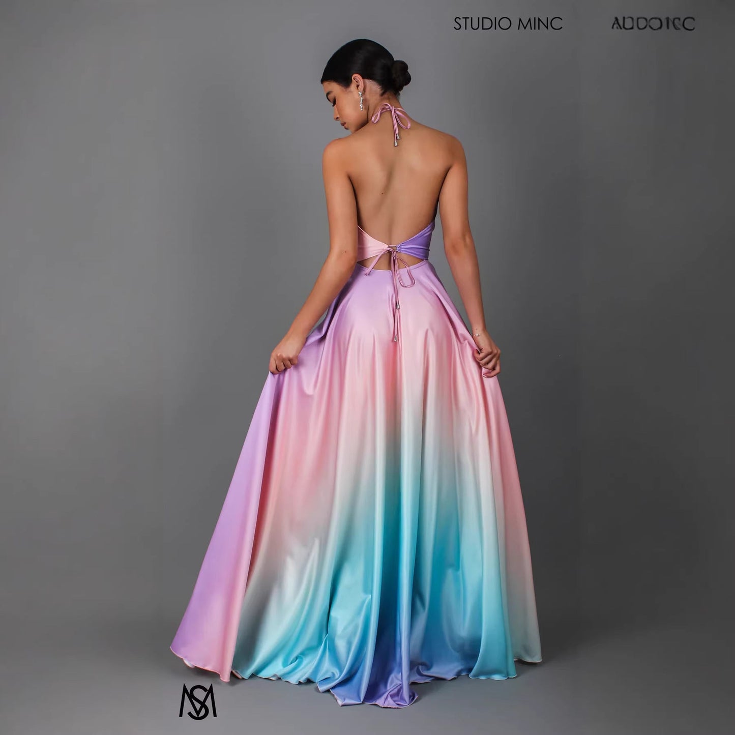 Damen Abendkleid Halterneck Ombre Effekt