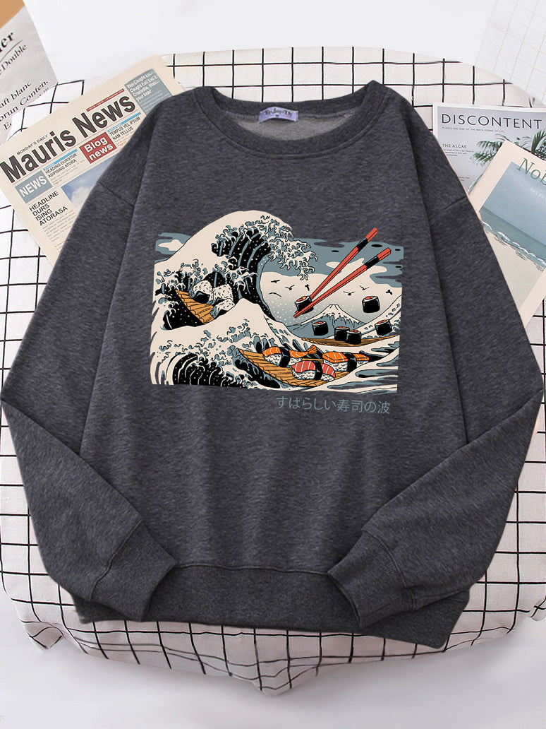 Damen Sweatshirt Wellen-Design Gemütlich Norvielle
