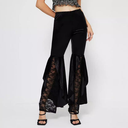 Damen High-Waist Palazzo-Hose Spitze transparent Schwarz - Norvielle