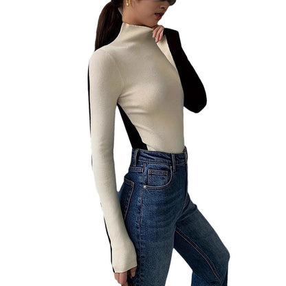 Damen Rollkragenpullover Kontrastärmel Norvielle