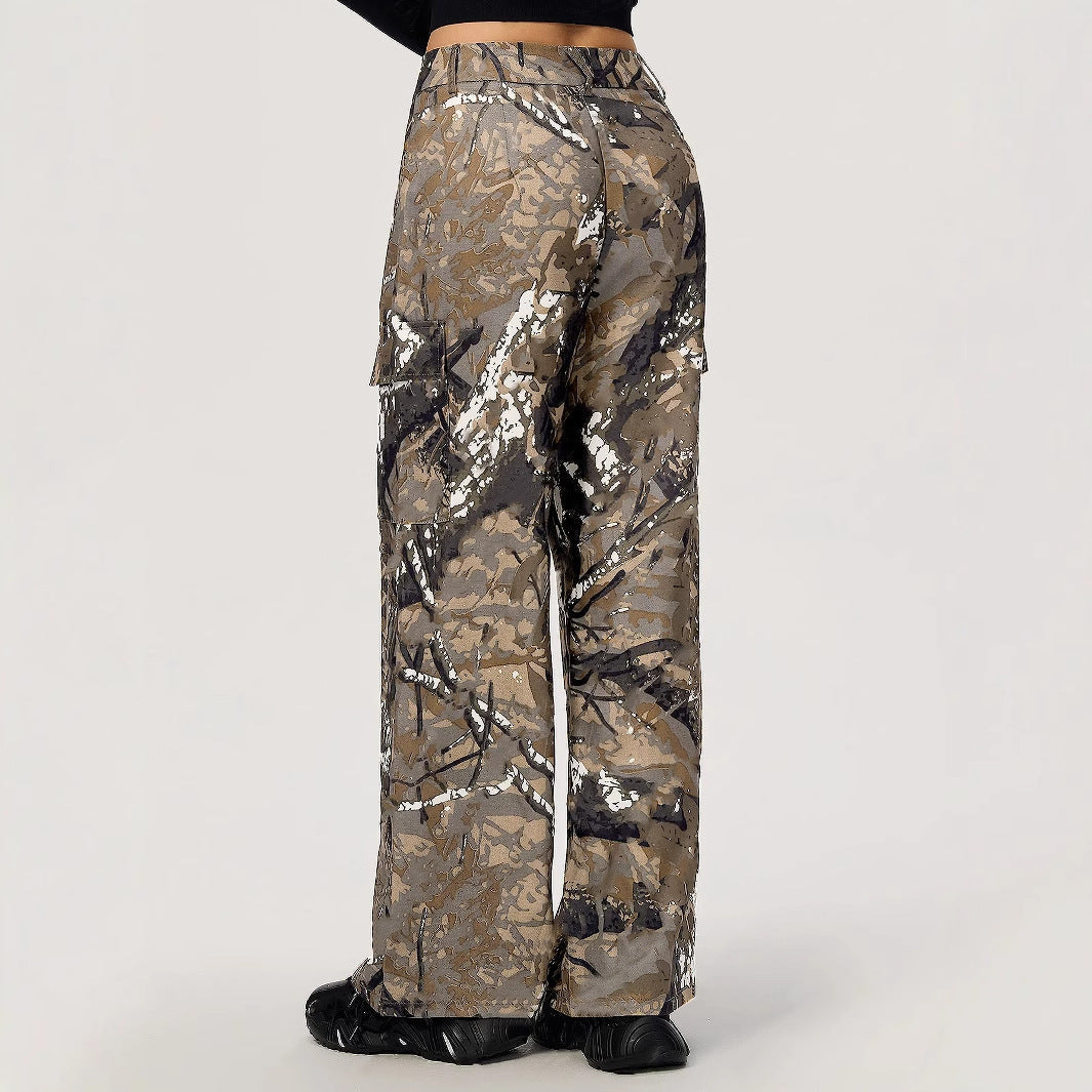 Damen Cargohose Camouflage-Design Weite Bein Norvielle
