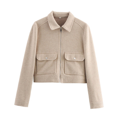 Damen Fleecejacke Kurz mit Brusttaschen und Kragen Norvielle
