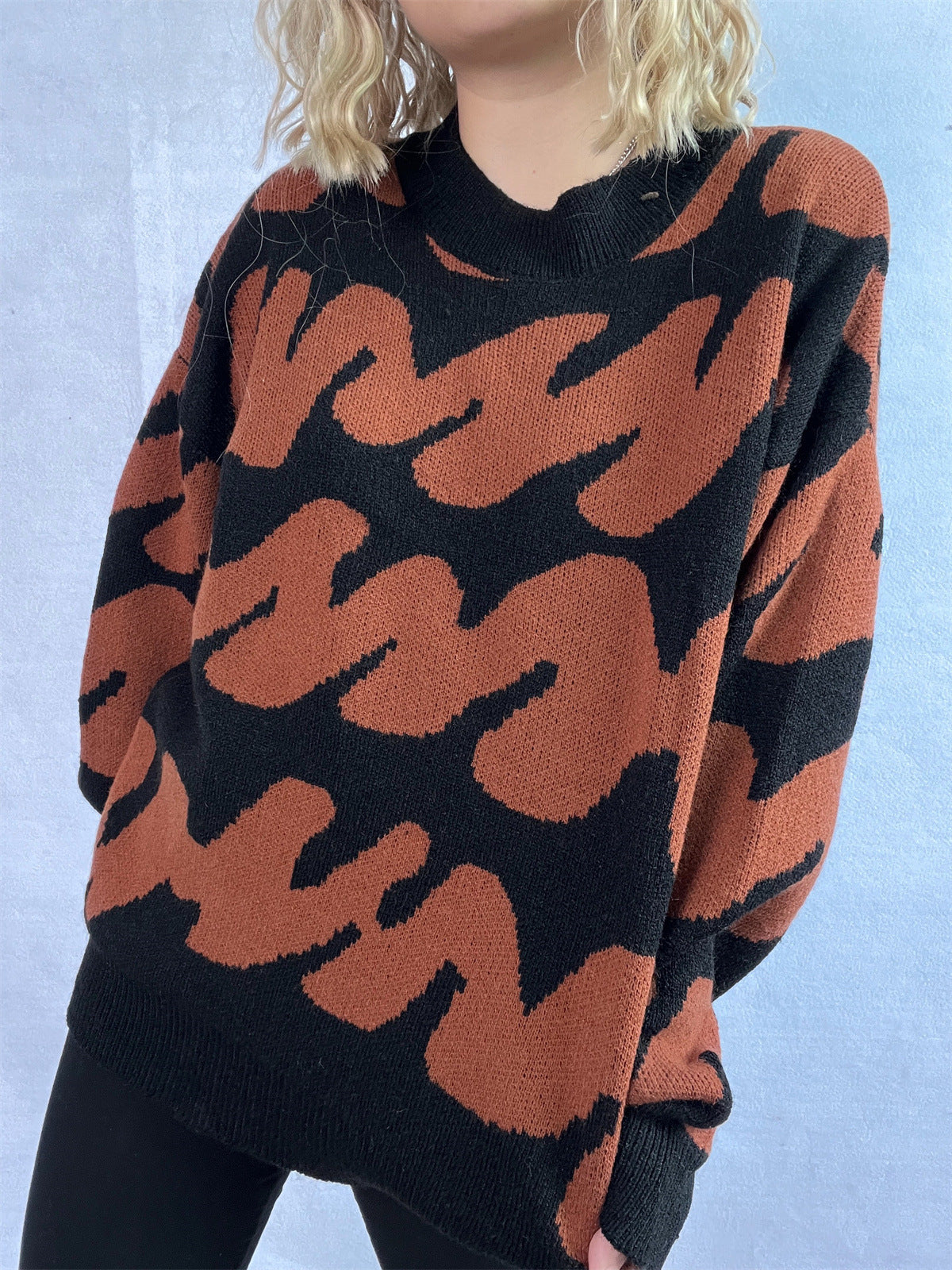 Damen Oversized Strickpullover Auffälliges Muster Norvielle