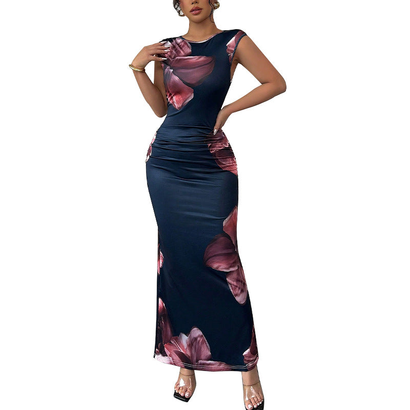 Damen Maxikleid Florales Design Figurformend