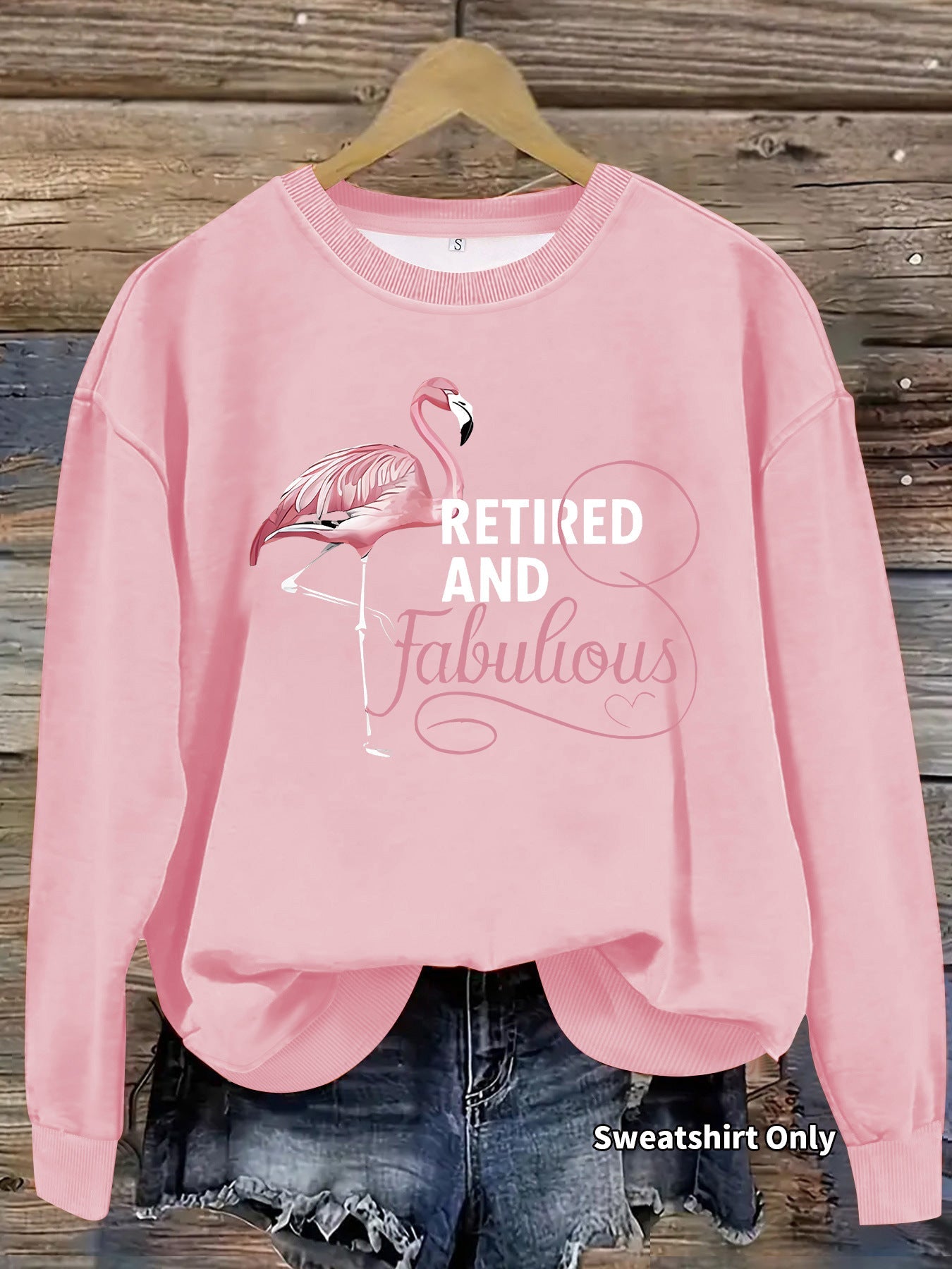 Damen Sweatshirt Flamingo Motiv Weich Rosa