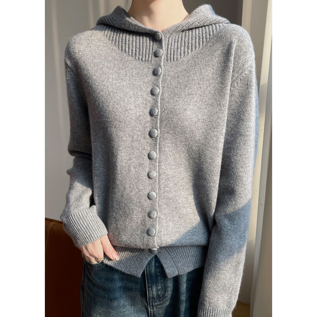 Damen Strickjacke Mit Kapuze Und Knopfverschluss Norvielle - Norvielle