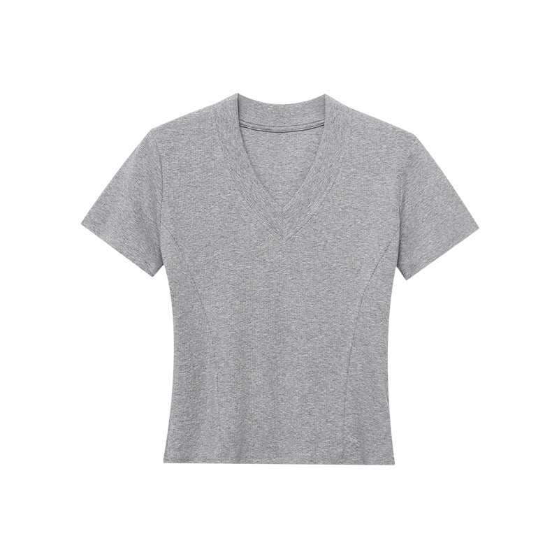 Damen V-Ausschnitt T-Shirt Rippstrick Norvielle