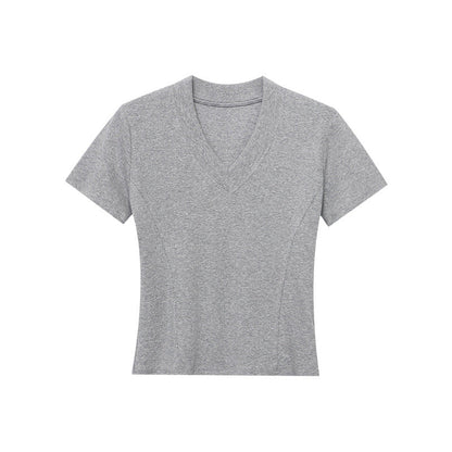 Damen V-Ausschnitt T-Shirt Rippstrick Norvielle