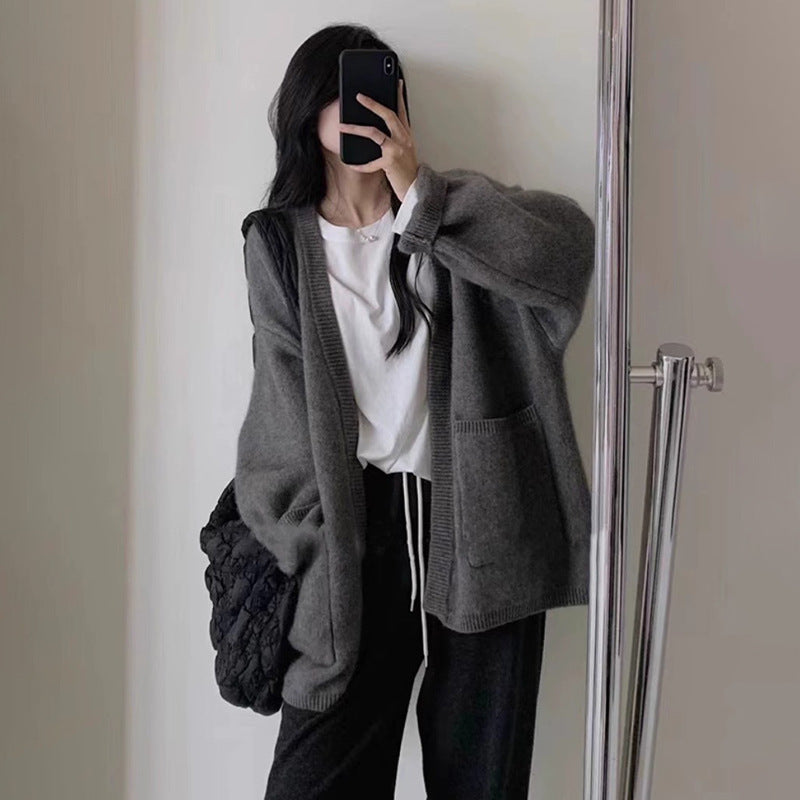 Damen Strickcardigan mit V-Ausschnitt und Taschen Norvielle