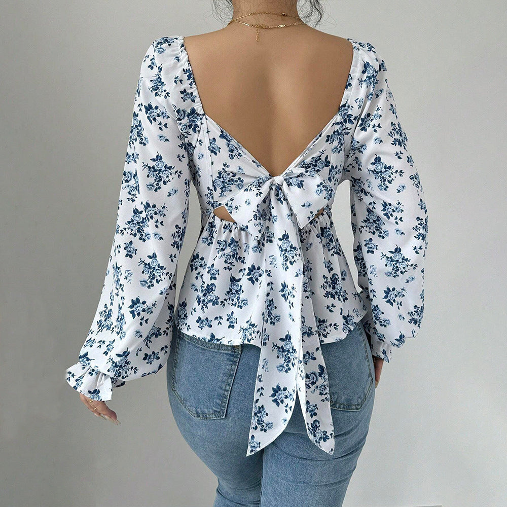 Damen Bluse Voluminöse Ärmel Floralmuster Norvielle