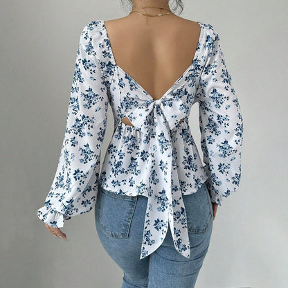 Damen Bluse Voluminöse Ärmel Floralmuster Norvielle
