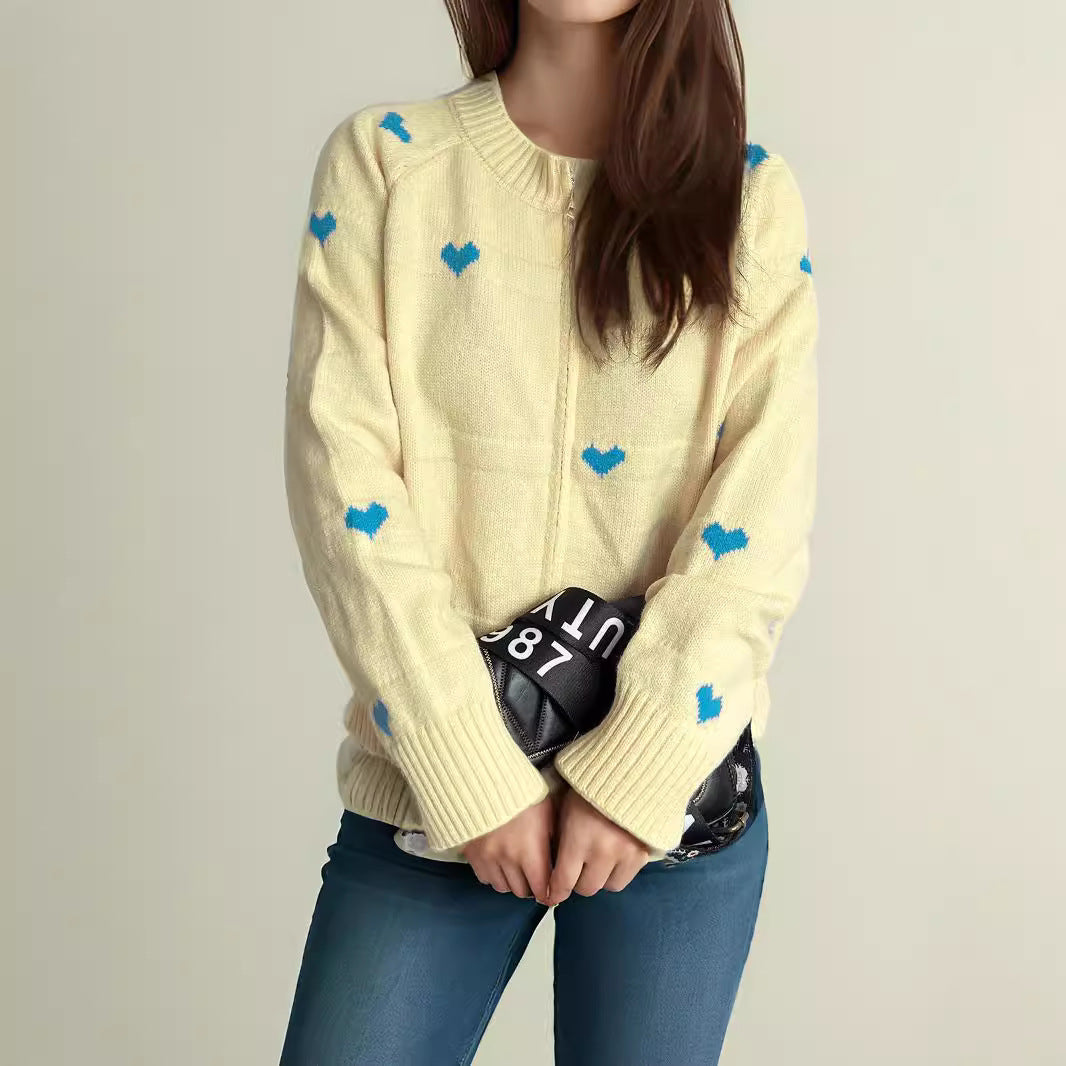 Damen Strickcardigan Herzmuster Reißverschluss Norvielle