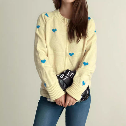 Damen Strickcardigan Herzmuster Reißverschluss Norvielle