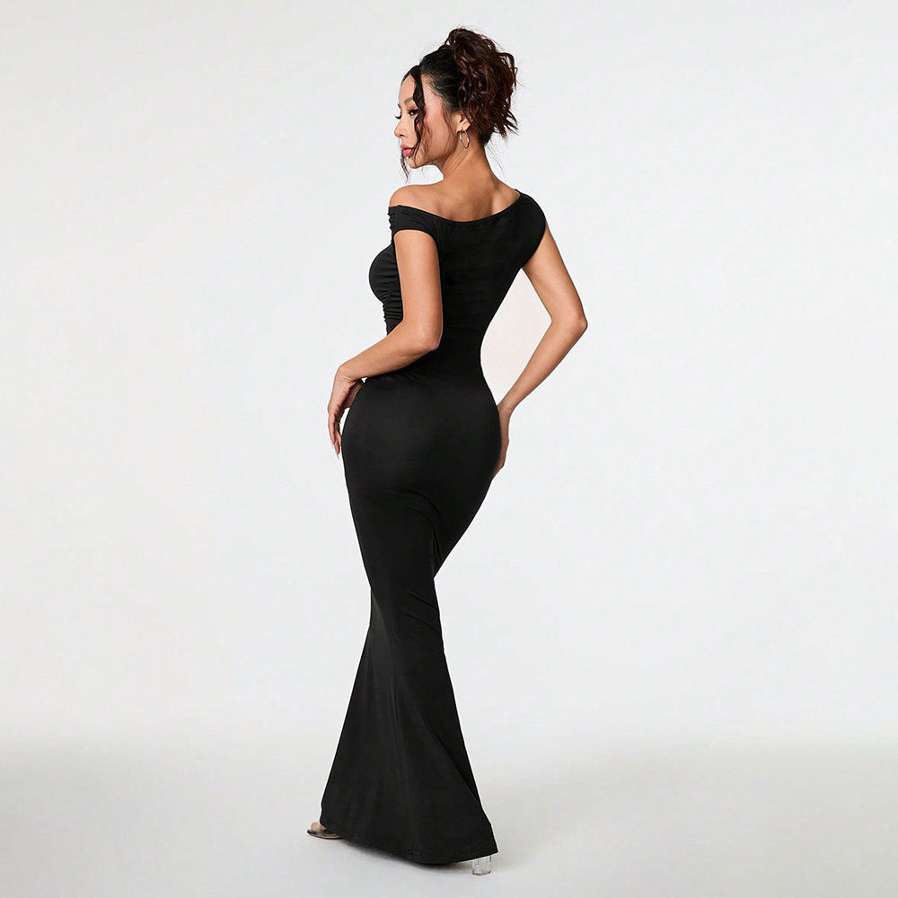 Damen Wickelkleid Schulterfrei Rüschen Elegant