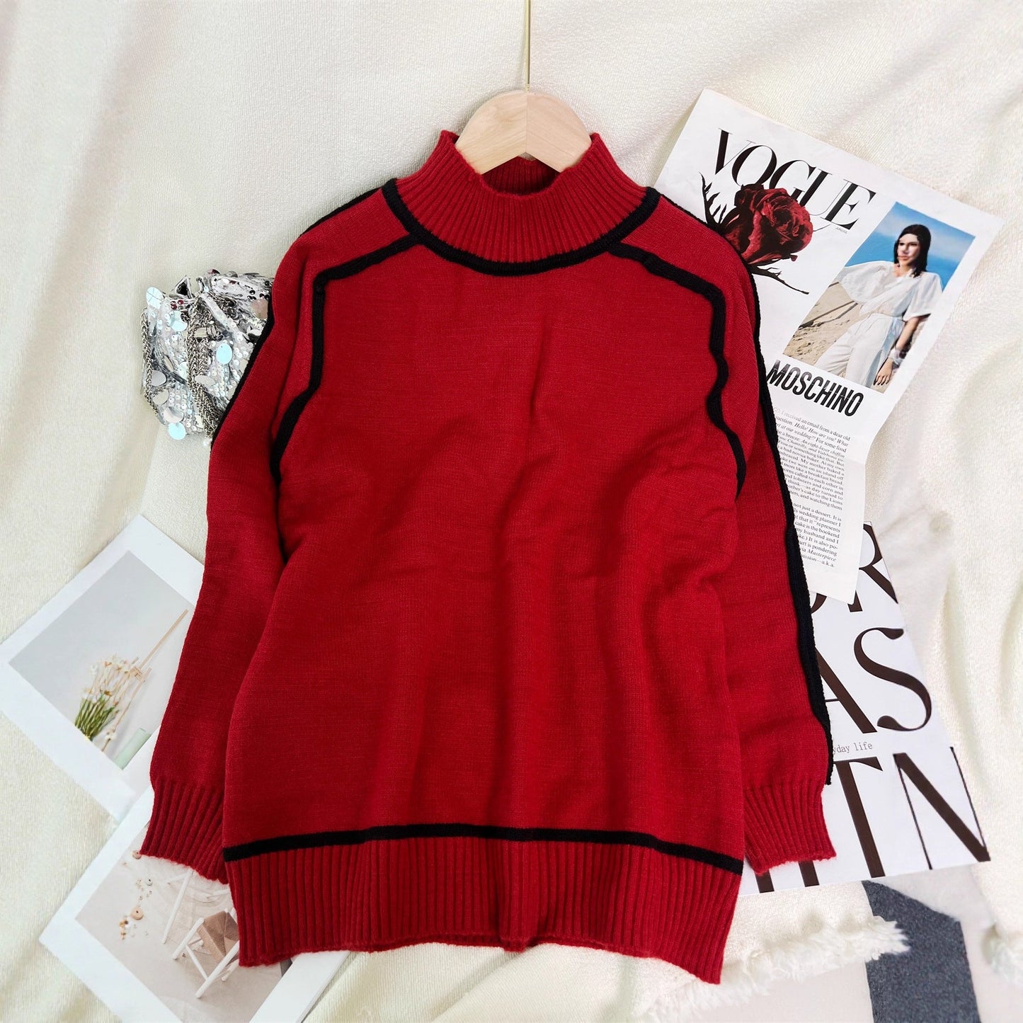 Damen Rollkragenpullover Kontrast-Saum Norvielle - Norvielle