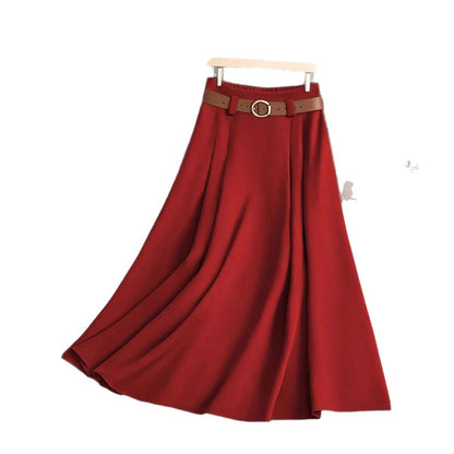 Damen Faltenrock Weit Geschnitten Gürtelapplikation Elegant