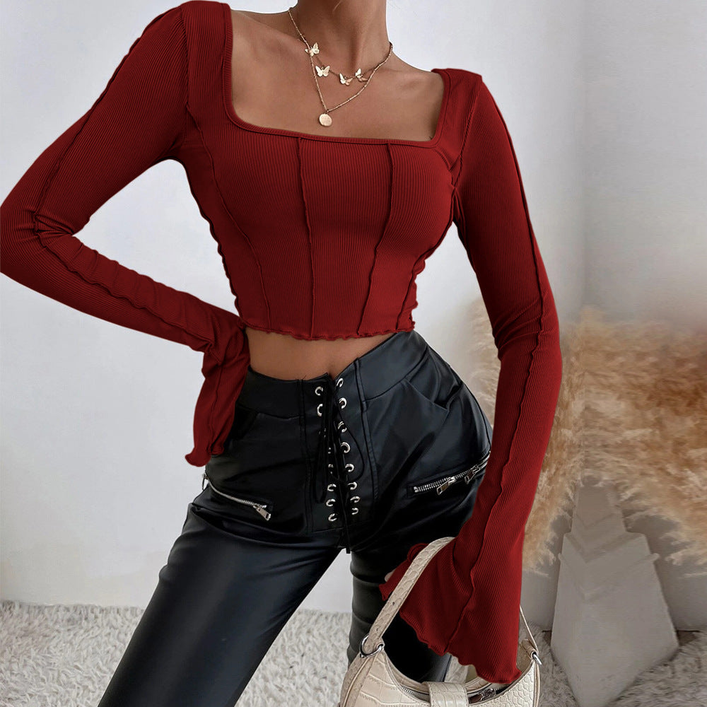 Damen Crop- mit quadratischem Ausschnitt und langen Ärmeln Norvielle