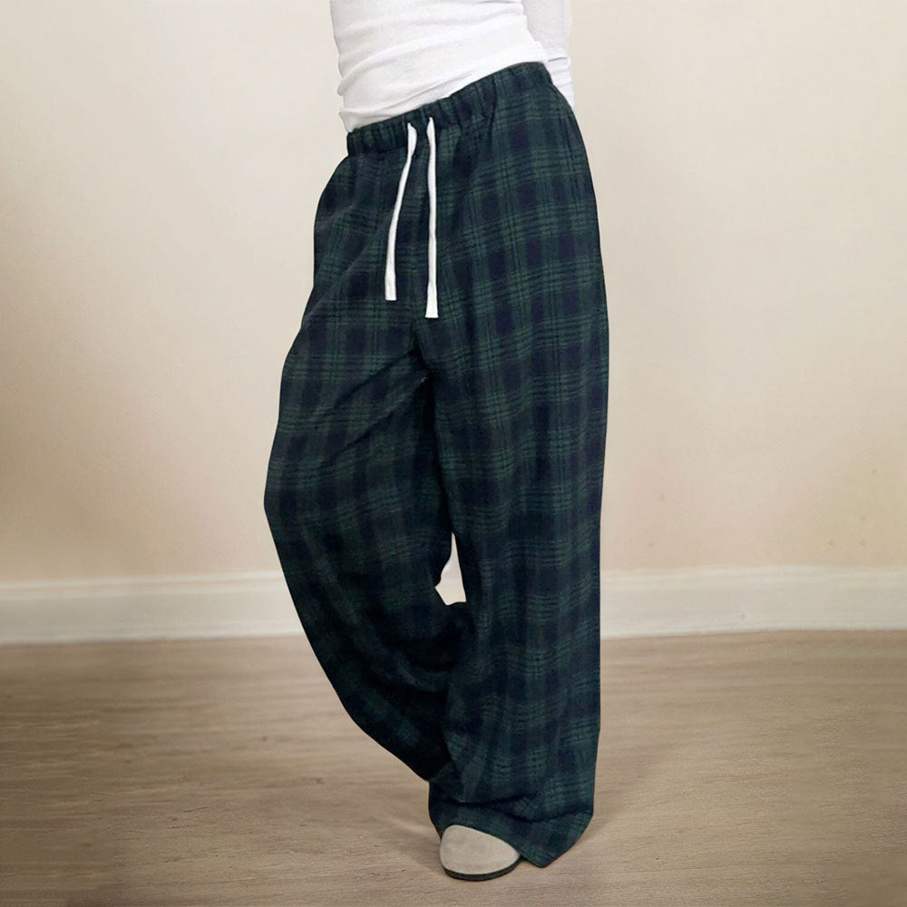 Damen Karohose Elastischer Bund Verstellbarer Kordelzug Schwarz - Norvielle