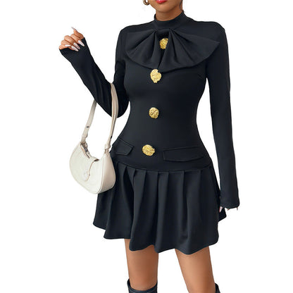 Damen Wickelkleid mit Stehkragen und Knöpfen Norvielle