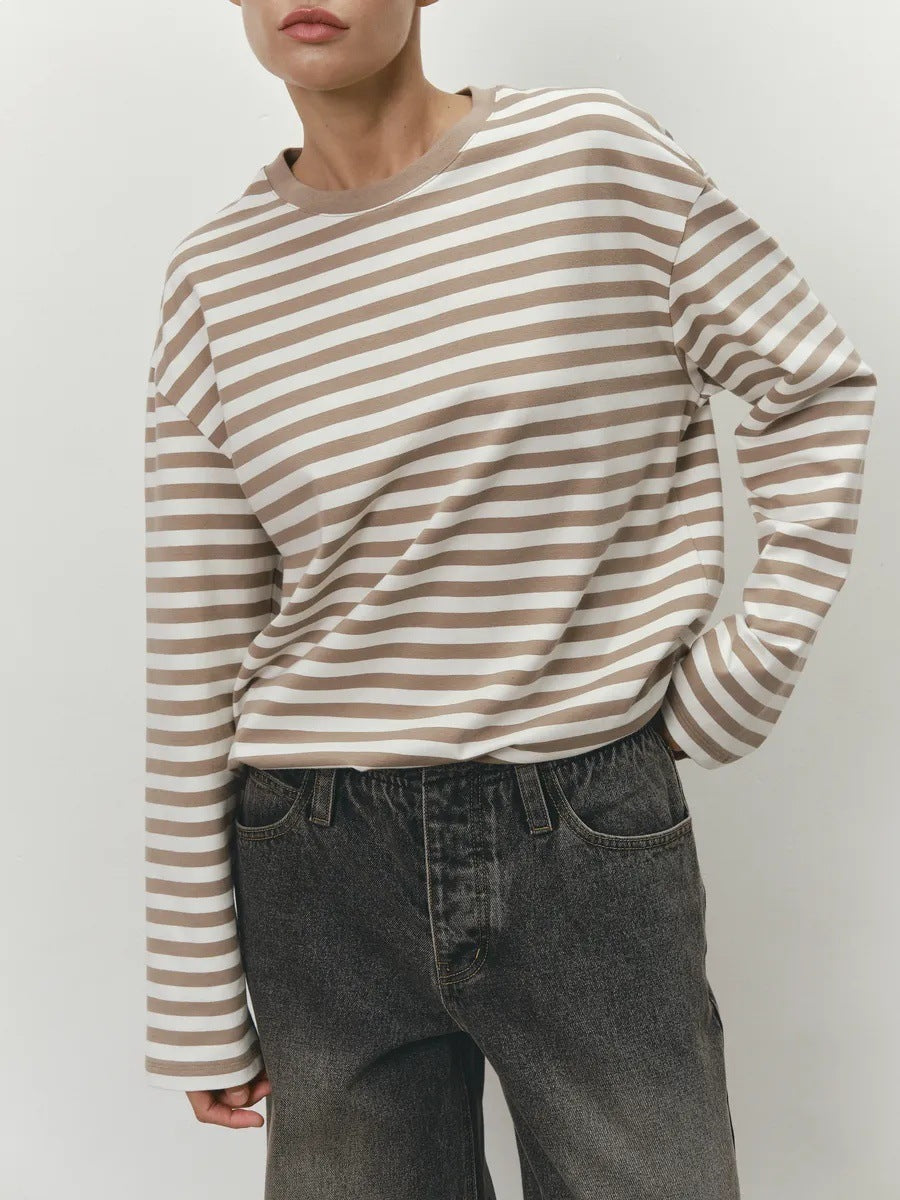 Damen Langarmshirt Gestreift Rundhalsausschnitt Lässig