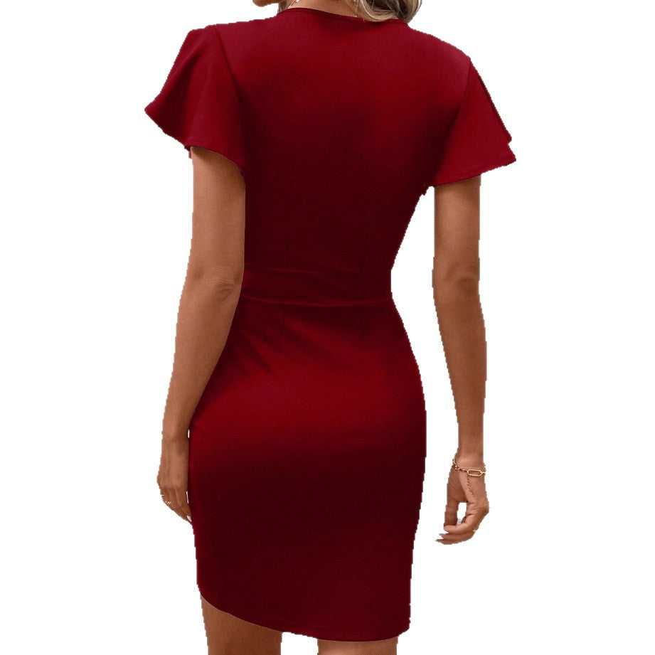 Damen Wickelkleid Rüschenärmel Norvielle