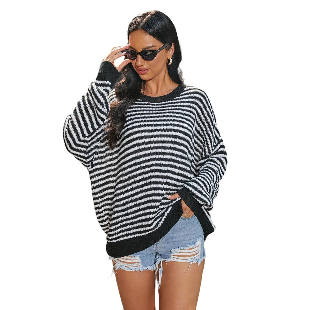 Damen Oversized Streifenpullover Weites Design Norvielle