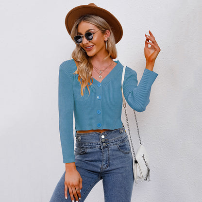 Damen Strickjacke Cropped mit Knöpfen Modern