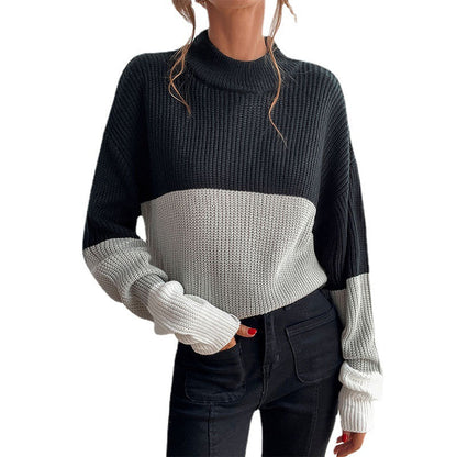 Damen Strickpullover Lockerer Schnitt Farbblockdesign Norvielle