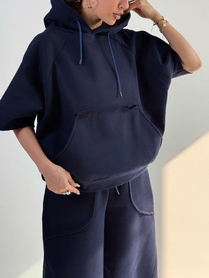 Damen Oversized Kapuzenpullover Kängurutasche Elastischer Saum