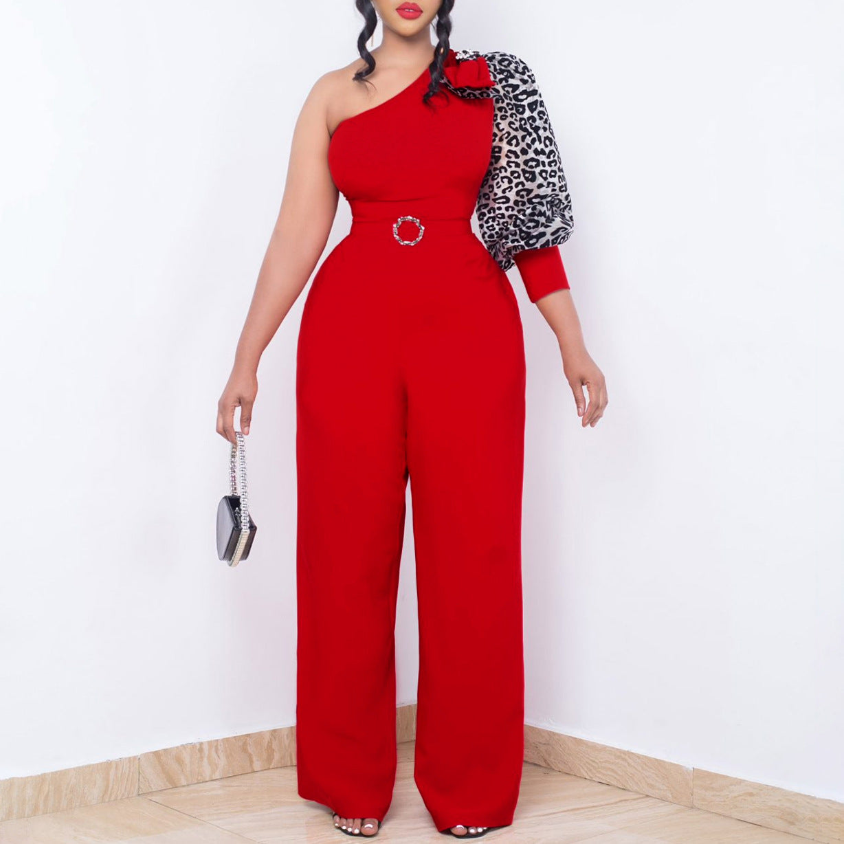 Damen Jumpsuit Asymmetrisch Puffärmel Norvielle