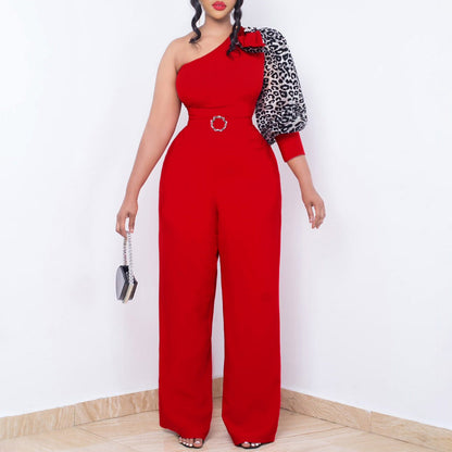 Damen Jumpsuit Asymmetrisch Puffärmel Norvielle